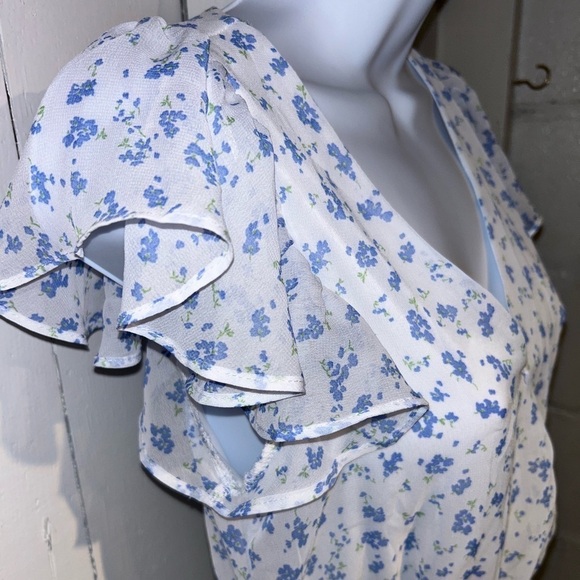 CLEARANCE Sienna Sky Dress XS Blue and White Floral Blouson Spring Dress - Picture 4 of 14